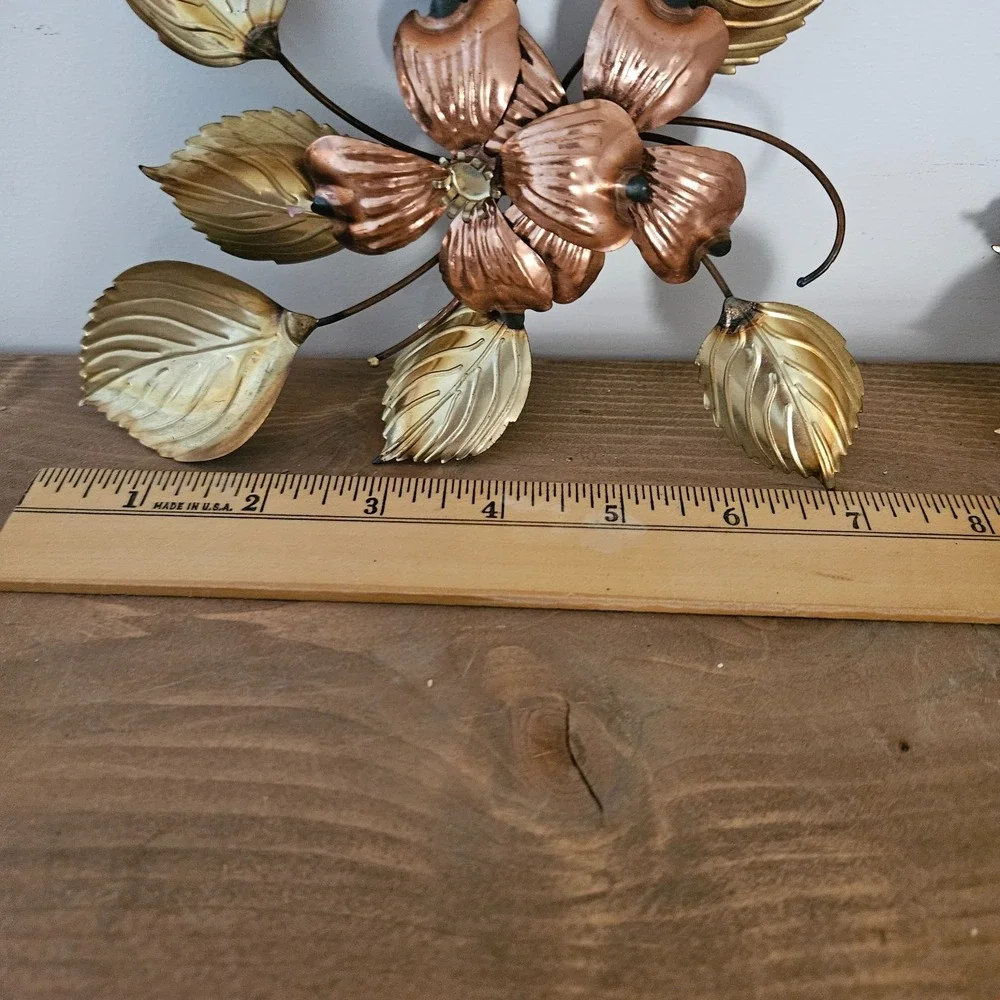 Vintage DOGWOOD Metal Brass and Copper‎ Tone Flowers Wall Art